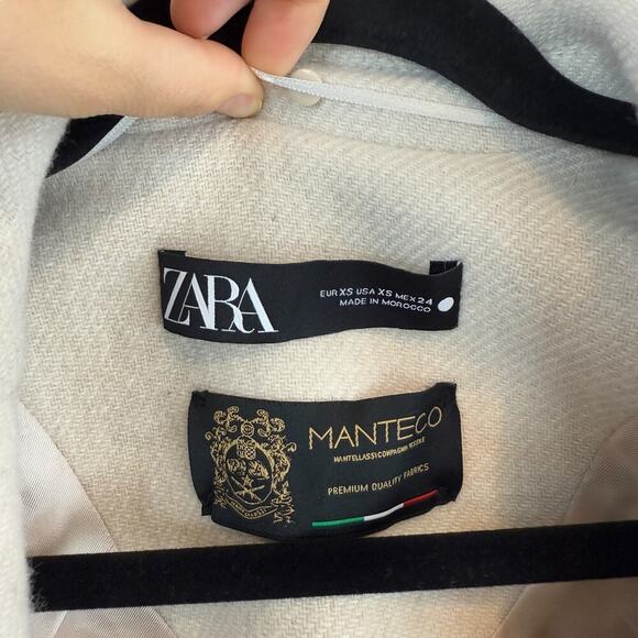 Zara Manteco Wool Blend Open Front Belted Long Coat Minimalist Chic Beige Sz XS - Picture 3 of 10